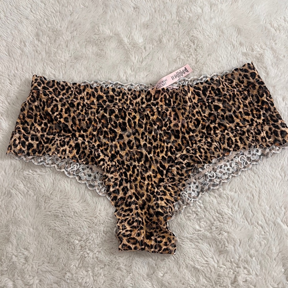 Victorias Secret Leopard Print Floral Lace Cheeky Panty Brown Black 7BHK L Wild